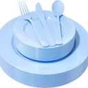 YOUBET 125Pieces Blue Plastic Plates - Blue Baby Shower Plates Disposable - Include 25 Dinner Plate 25 Dessert Plate 25 Forks 25 Knives 25 Spoons for Birthday Party & Baby Shower Gifts