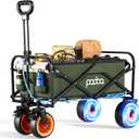 Electric Assistance Collapsible Folding Garden Wagon, 300LBS Grocery Cart with Big All-Terrain Wheels, Portable for Camping Outdoor Beach Fishing Picnic Sports Shopping (Green)