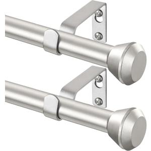 Curtain Rod 2 Pack, HOTOZON Heavy Duty Curtain Rods for Windows 32 to 58 Inch, Decorative Single Drapery Rod with Diamond Finials, Silver