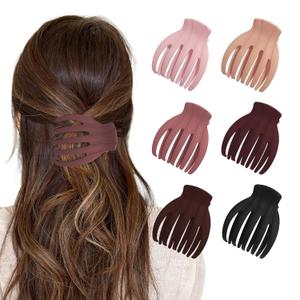 6Pcs Lay Flat Hair Claw Clips for Women French Stylish Side Slide Jaw Clips for Thin Hair NonSlip Accessorie(Matte Black/Pink/Orange/Win red)