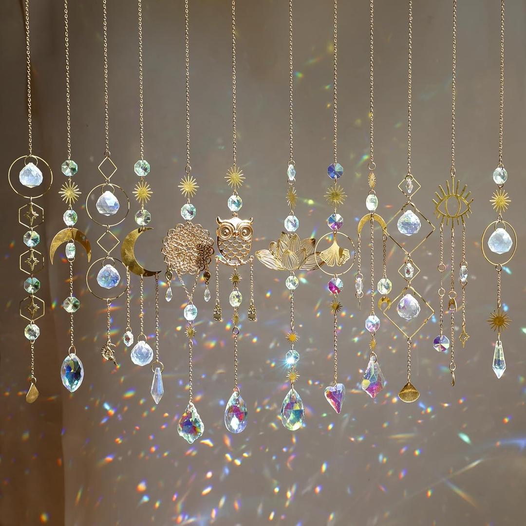16 pcs Crystal Suncatcher, Colorful Suncatchers Sun Catchers Indoor Window Hanging Ornaments for Home Garden Ceiling Christmas Party Wedding Indoor Outdoor Decoration Prism Rainbow Maker