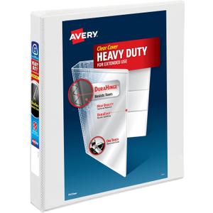 Avery Heavy-Duty View 3 Ring Binder, 1 Inch One Touch EZD Rings, 275-Sheet Capacity, 1.4 Inch Wide Spine, Customizable Clear Cover and Spine, 1 White Binder (79199)