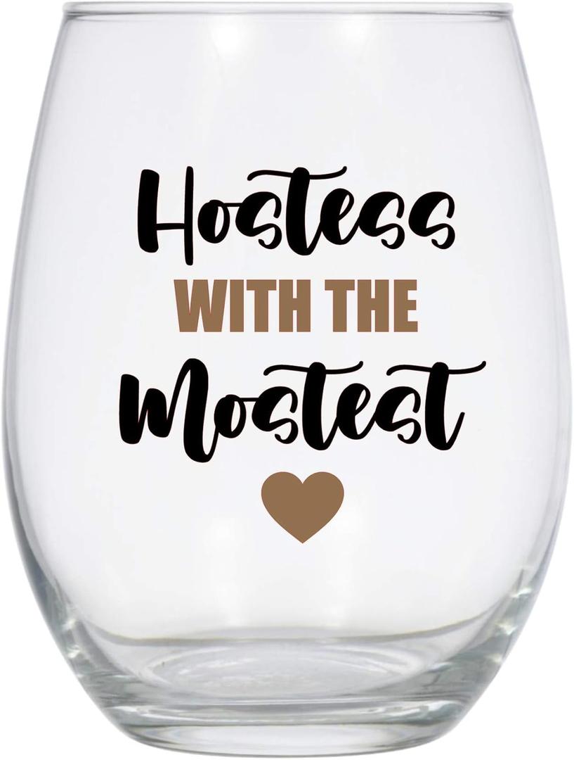 Fatbaby Hostess Gifts Drink Cooler Glass, Funny Stemless Drink Cooler Glass For Lady of the House Christmas Thank You Gifts Hostess With The Mostest 15 OZ