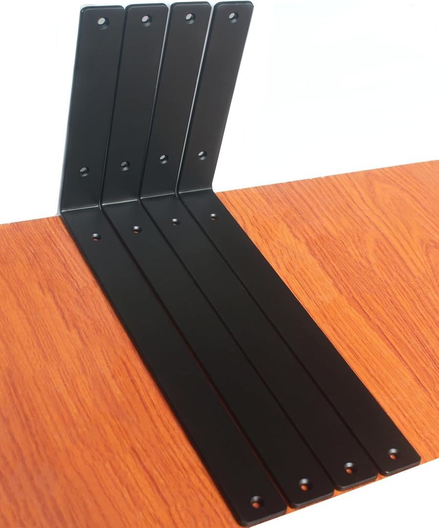 4 Pack - L 14" x H 8" x W1.5, 5mm Thick Black L Shelf Bracket, Iron Shelf Brackets, Metal Shelf Brackets, Floating Shelf, Shelf Supports with Screws
