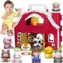 KMUYSL Toys for 1 2 3 Years Old Boys Girls, Big Red Barn Farm Animal Playset for Boys Girls, Learning Montessori Toys, Christmas Birthday Easter Gift for Baby Kids Toddlers Age 12-18 Months