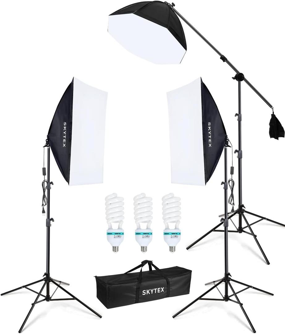 Skytex Softbox Lighting Kit 3Pack, 20x28in Soft Box | 135W 5500K E27 Bulb Continuous Photography Lighting, Photo Studio Lights Equipment for Camera Shooting, Video Recording