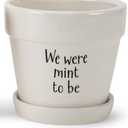 We Were Mint to Be White 4.5 Inch Ceramic Flower Pot Planter with Saucer 