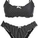 ZAFUL Womens Bikini Set 2 Piece Swimsuit Bandeau Top Cute Plaid Ruffled Bow Decor Cheeky Bathing Suits (XL)