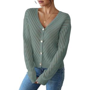Libsorge Womens Sexy Off The Shoulder Sweater Spring Summer Fall 2025 Trendy Lightweight Ladies Dressy Casual Outfits Cute Crochet Knit Hollow Out V Neck Long Sleeve Button Cardigan, Sage Green, S