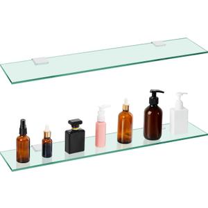 Tatuo 2 Pieces Bathroom Shelf Tempered Glass Shelf for Bathroom, 304 Stainless Steel Wall Mount Floating Glass Shelves (23.6 Inch)