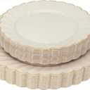 Sobel & Gala PREMIUM 40 Piece Ivory Scalloped Plastic Plates with Gold Rim - 20 Dinner and 20 Dessert - Fancy Disposable Plates for Party - Elegant Wedding Supplies