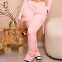 DINGANG Women'sDrawstring CargoSweatpants with Pockets, Stretchy Casual Joggers Lounge Leggings (Pink, XL)