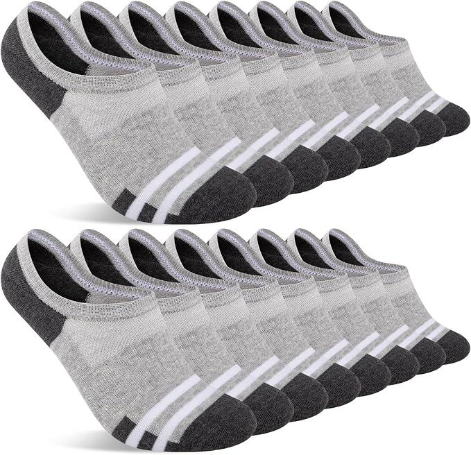 Heatuff Mens No Show Socks - 8 Pairs of Thin Non Slip Cotton Invisible Low Cut Socks for Men. Size 10-13