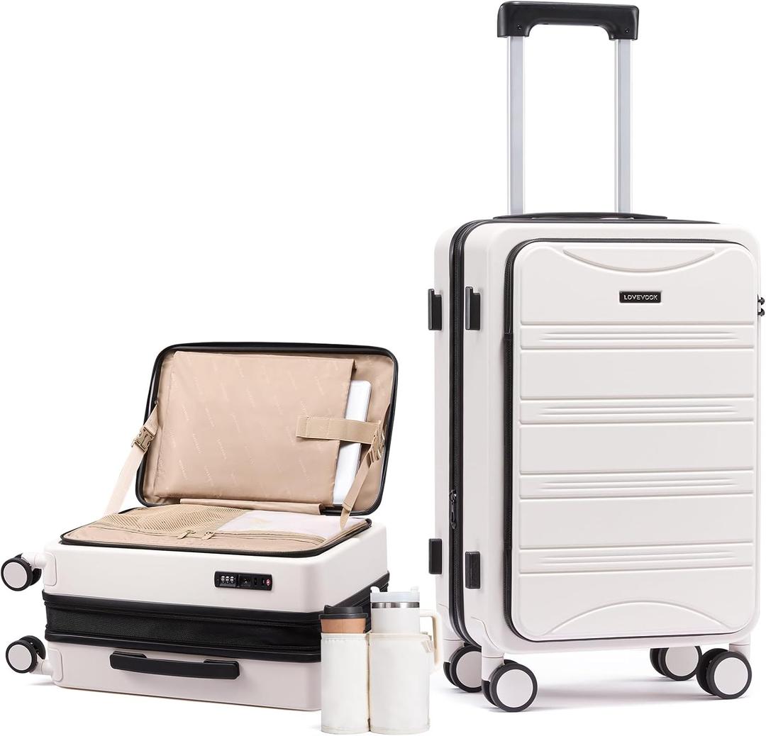 LOVEVOOK Carry On Luggage 20 Inch, Airline Approved Expandable Hard Shell Suitcase with Spinner Wheels, TSA Lock & Cup Holder, Fits Most Overhead Bins