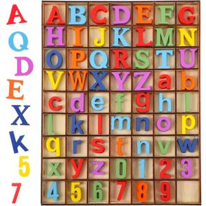 Blulu 248 Pcs 1 Inch Wood Alphabet Letters Numbers Blank Unfinished Wooden Letters Numbers for Crafts with Rustic Storage Tray for Spelling Learning Education Back to School Gifts(Colorful)