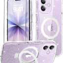 MIODIK Compatible with iPhone 17 Case with Screen Protector, Built-in Seamless Stand and Upgraded Camera Protection, [Compatible with MagSafe] Clear Glitter Wavy Phone Case for 6.3" - Clear Kickstand
