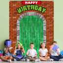 5Pcs Turtle Porch Sign Banners with Green Tinsel Foil Fringe Curtains Turtle Theme Party Decorations Door Covers Hanging Banners Turtles Party Photo Backdrop for Kids Birthday Indoor Outdoor Supplies