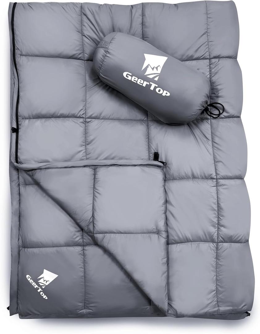 GEERTOP Lightweight Outdoor Camping Blankets for Adults, Compact Travel Blanket for Hiking Backpacking All Weather Sleeping Bag Quilt for Beach, Park, Stadium (Bluish Grey)
