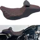 One-Piece Two-Up Seat With Driver Backrest Fit for Harley Touring 2009-2023, Red Stitching w/Driver Backrest