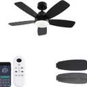 Ceiling Fans with Lights, 42 Inch Low Profile Ceiling Fan with Lights and Remote Control, LED Dimmable DC Reversible, 8 Speed, Noiseless, Modern Black Ceiling Fan for Bedroom, Indoor/Outdoor Use