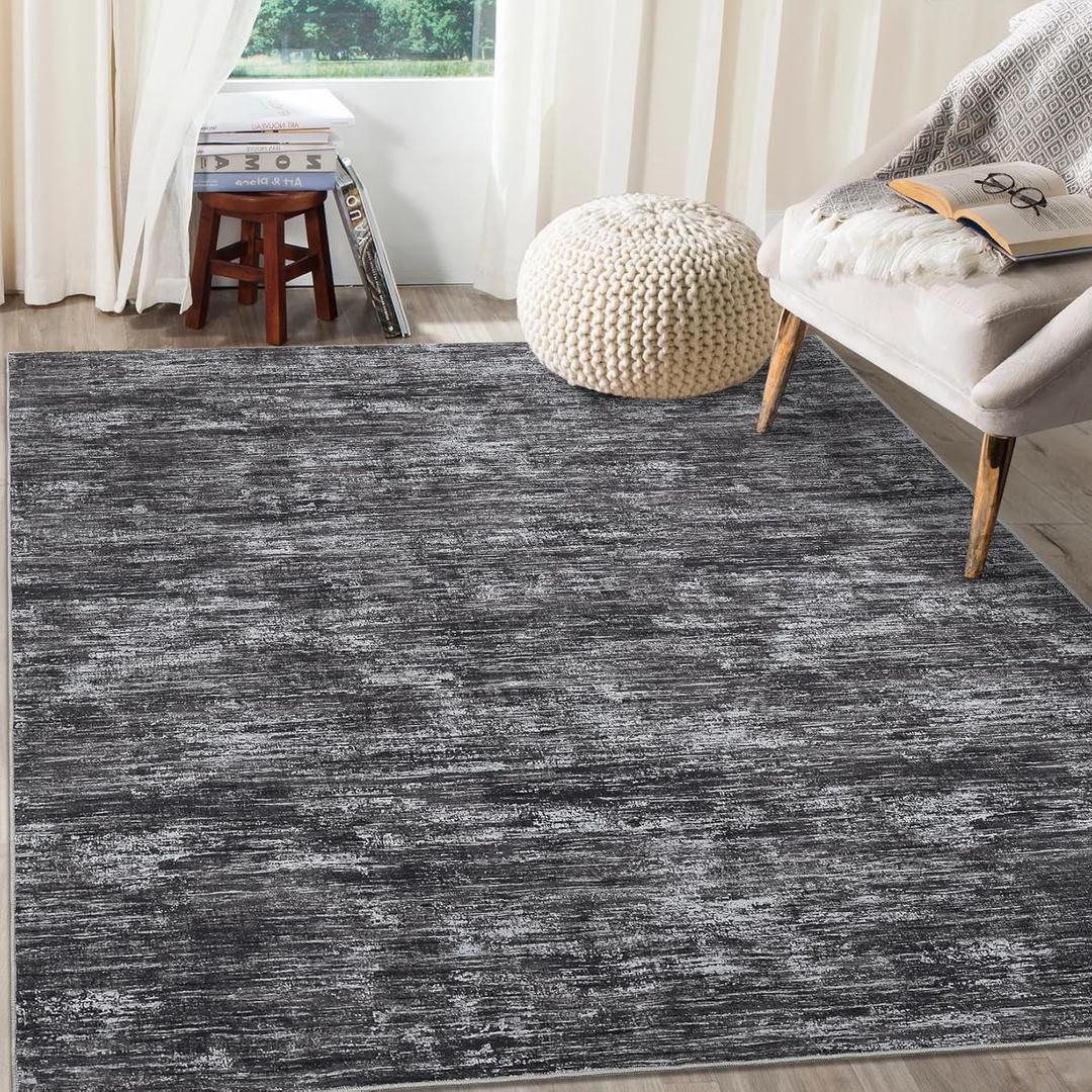 RUGSREAL 6x9 Large Bedroom Area Rug Soft Modern Area Rug for Living Room Non-Slip Stain Resistant Abstract Throw Floor Carpet Contemporary Rug Solid Color Rug for Dining Room Office, Dark Grey