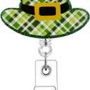 2 x St. Patricks Day ID Badge Reels Green Hat Shape Badge Reels Retractable Plaid Deigns Nurse Badge Reel, Badge Holder Retractable Clip, Badge Reels Retractable for Nurses, Medical Worker, Teacher 1 Pcs