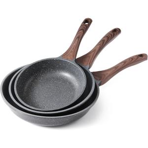 SENSARTE Nonstick Frying Pan Skillets, Swiss Granite Coating Omelette Pans, Healthy Cookware Chef's Pan, Free of Intentionally Added PFOA (8+9.5+11 Inch) (Gray)