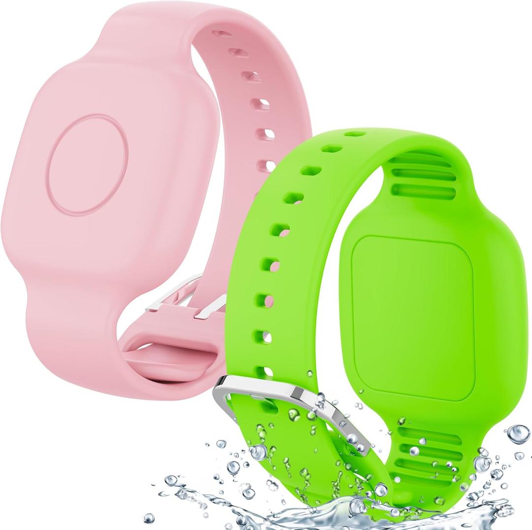 Waterproof Silicone Bracelet for Tile Mate 2024/2022, Hidden GPS Tracker Holder for Kids, Teens & Elderly, Adjustable Anti-Lost Wristband, Durable, Lightweight, Comfortable Fit  Pink/Green
