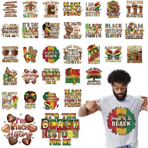 Lyrow 30 Pcs Black History Month Iron on Transfer for Shirt Leopard Decal Stickers Black and Proud Leopard Print Heat Transfer Sticker for Clothing Jeans Backpacks Pillow DIY Decoration