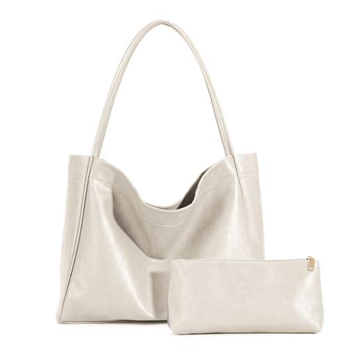 VOCUS Tote Bag for Women 2Pcs Large Casual PU Weekender Bag Soft Vegan Leather Shoulder Hobo Handbag Purse Travel Oversize