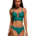 Sexy Bikini Sets for Women Cutout O-Ring Swimsuit 2 Piece High Cut Bathing Suit Green, XL
