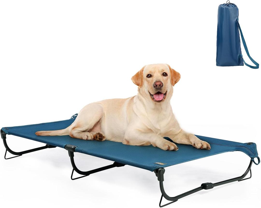 Folding Raised Dog Cot, Large Outdoor Elevated Dog Bed, Cooling Chew Proof Pet Cots Bed, Portable, Heavy Duty Up to 160 lbs, Pet Cot for Camping, Home, Dark Blue, 43"x27"x7" Folding Raised Dog Cot, Large Outdoor Elevated Dog Bed, Cooling Chew Proof Pet Cots Bed, Portable, Heavy Duty Up to 160 lbs, Pet Cot for Camping, Home, Dark Blue, 43"x27"x7"