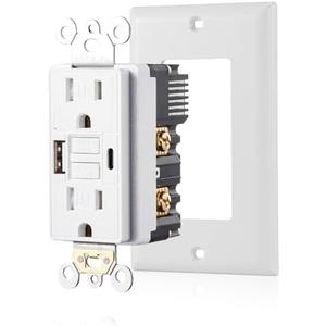 Suplevel 15 Amp Self-Test GFCI Outlet Combination with USB Type A and Type-C, Tamper Resistant Thinner Duplex Outlet, in-Wall, USB Charger for Smartphones, Tablets and Smart Home Appliance, White