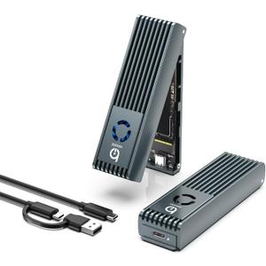NVMe Enclosure with Cooling Fan, Tool-Free Installation,Full Aluminum Alloy, Sandwich Style Design, USB 3.2 Gen 2 PCIe Adapter for M & M+B Key NVMe/SATA M.2 SSD Case for 2230/2242/2260/2280