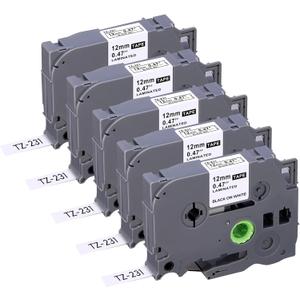 JOJOME TZE-231 Compatible Label Tape Replacement for Brother TZe-231 TZ-231 Laminated P Touch Label Maker Tape, Black on White, for PT-D200 PT-D210 PTH100 PT-D400, 0.47" x 26.2'(12mm x 8m), 5 Packs