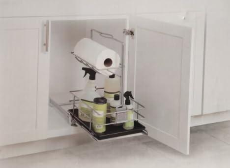 LOVKIT Under Sink Organizer（11.18" W X15 D） Pull Out Cabinet Organizer For Cleaning Supplies, Under Sink Slide Out Cleaning Caddy, Under Kitchen Bathroom Sink Organizer