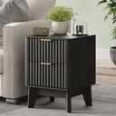 Fluted Nightstand,Modern End Table with Metal Handle,2 Storage Drawers Side Table,Bedside Table for Bedroom,Wood Nightstands,Curved Profile Design Furnitue,Black