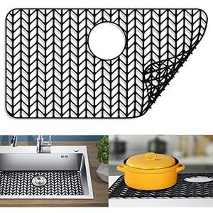 JIUBAR Sink protectors for kitchen sink 12"13"16"18"19"24"26"28"29"silicone sink mat| Silicone Kitchen Sink Mat Grid for Bottom of Farmhouse Stainless Steel(26"x 14"Rear Drain Black)