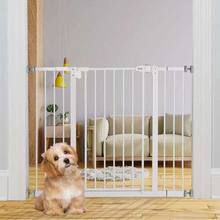 keny 29"-42.5" Baby Gate for Stairs, Auto Close Safety Dog Gate, Pressure Mounted Easy Walk Through Pet Gate for Doorways, Durable Safety Stair Gate, 30" Tall, White