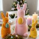 Lanpn 3PCS Flocked Bunny Easter Decorations with Eggs, Rabbit Figurines for Easter Centerpieces, Spring Tabletop & Shelf Decor, Seasonal Gift(Pink, Orange, Yellow)