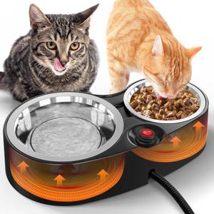 PETNF Heated Cat Bowl, Outdoor Heated Pet Bowl Stainless Steel Heated Water Bowl for Cats, Thermal Pet Bowl Provide Non Freezing Water & Food in Winter for Feral Cats and Kittens, Rabbit, Chicken