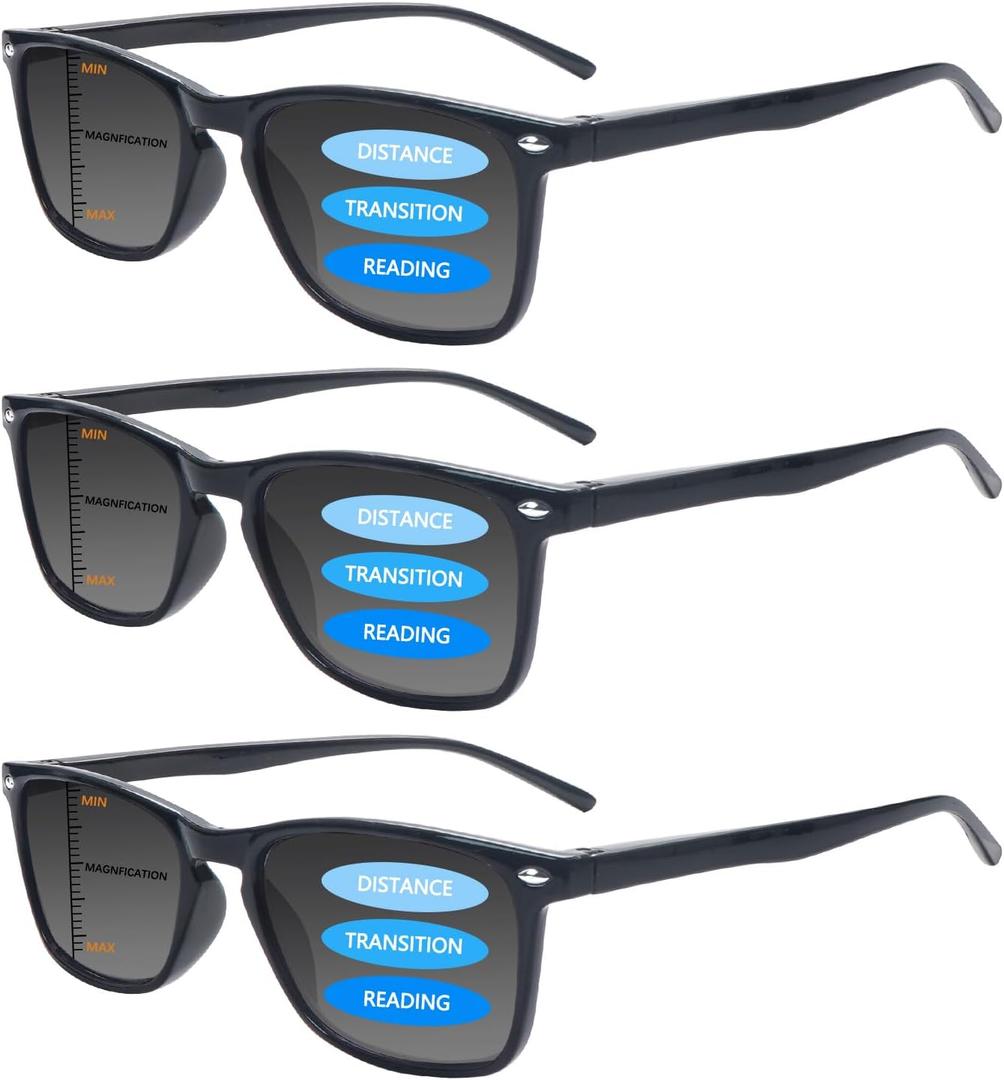 3 Pack Progressive Multifocal Reading Sunglasses for Women Men UV Protection Trifocal Sun Readers with Spring Hinge (Sun 3 Black,2.50)