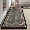 Collive Kitchen Mats for Floor, Cushioned Anti Fatigue Mat Floral Rugs 2 Piece Non Skid Waterproof Sink Rug, Memory Foam Comfort Standing Mat for Office, Laundry, Desk, Black/Multi (17.3"x47"+17.3"x29")