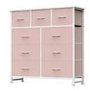 OLIXIS 9 Drawer Storage Dresser with Wood Top - Wide Fabric Chest Organizer for Bedroom, Closet, Living Room, Tower Cabinet, TV Stand, Hallway Entryway Furniture, Pink