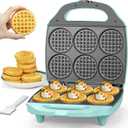 Baker's Friend Multi Mini Waffle Maker Machine, 6 x 3'' Small Waffle Iron, Perfect for Families and Individuals Use, Excellent Choice for Breakfast Brunch Parties & Events, Aqua