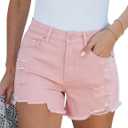 luvamia Jean Shorts for Women High Waisted Stretchy Distressed Denim Shorts Ripped Frayed Raw Hem Summer Casual Shorts (X-Large, Candy Pink)