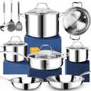 HOMICHEF 14-Piece Nickel Free Stainless Steel Cookware Set Whole-Clad 3-Ply - Mirror Polished Pots And Pans Set - Healthy Cookware Set With Steamer - Non-Toxic Induction Cookware Sets