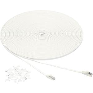 Amazon Basics RJ45 Cat 7 Ethernet Patch Cable, Flat, 600MHz, Snagless, Includes 25 Nails for Printer, 100 Foot, White