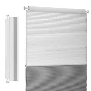 Boolegon Day and Night Cellular Shades No Tools No Drill Blinds for Window Cordless Easy to Install Honeycomb Shades Blackout&Filter Light Window Shades for Office Home, White, Custom Size