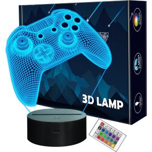 3D Gamepad Night Light, Gamer Gaming lamp with Remote, 16 Color Flashing Changing, Fortnite Gifts Desk Decor for Boys Kids Room, Birthday Christmas Gift for Game Fan